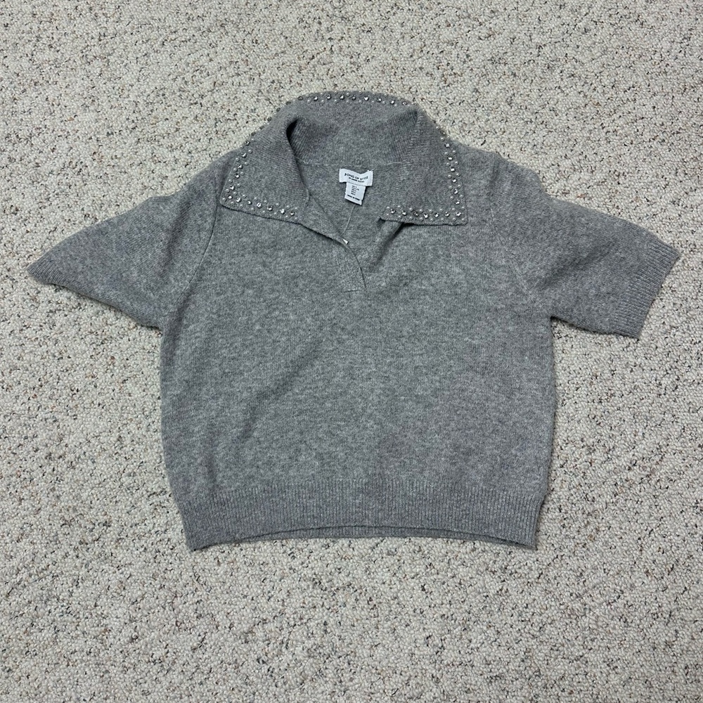 Song of Style Gray Studded Collar Top